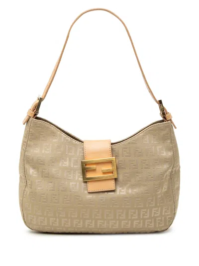 Pre-owned Fendi 2000-2010 Zucchino Canvas Shoulder Bag In Neutral