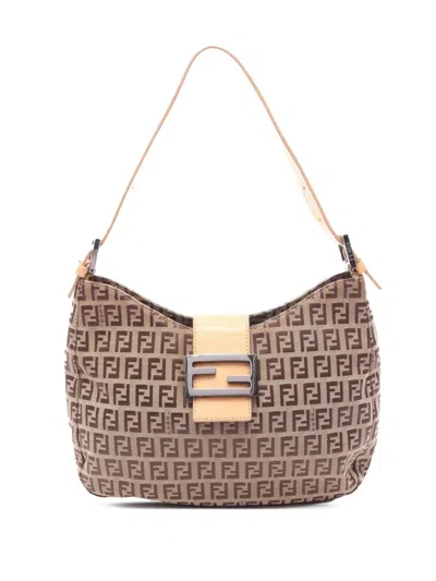 Pre-owned Fendi 2000-2010 Zucchino Canvas Shoulder Bag In Neutrals