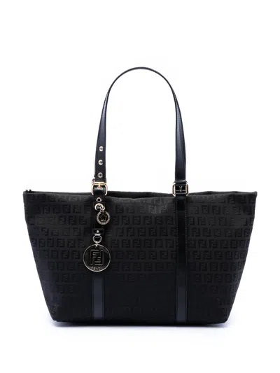 Pre-owned Fendi 2000-2010 Zucchino Canvas Superstar Tote Bag In Black