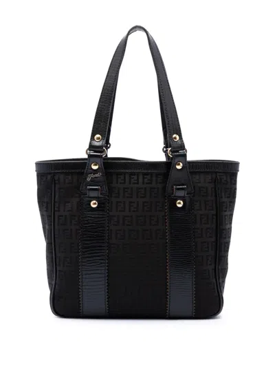 Pre-owned Fendi 2000-2010 Zucchino Canvas Tote Bag In 黑色