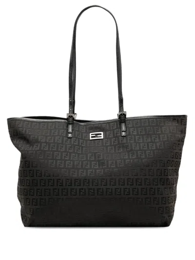 Pre-owned Fendi 2000-2010 Zucchino Canvas Tote Bag In Black