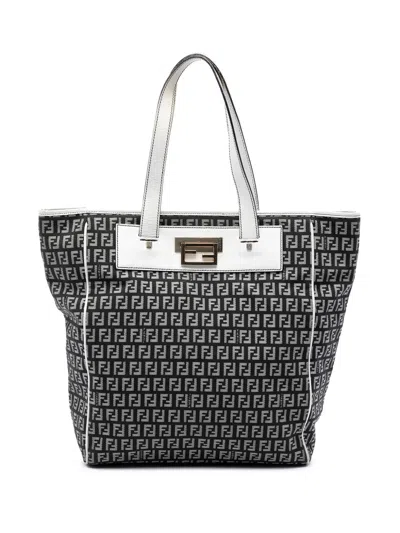 Pre-owned Fendi 2000-2010 Zucchino Canvas Tote Bag In Black