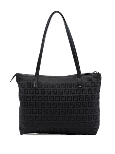 Pre-owned Fendi 2000-2010 Zucchino Canvas Tote Bag In Black