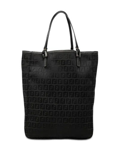 Pre-owned Fendi 2000-2010 Zucchino Canvas Tote Bag In Black