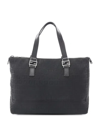 Pre-owned Fendi 2000-2010 Zucchino Canvas Tote Bag In Black