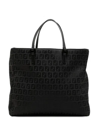 Pre-owned Fendi 2000-2010 Zucchino Canvas Tote Bag In Black