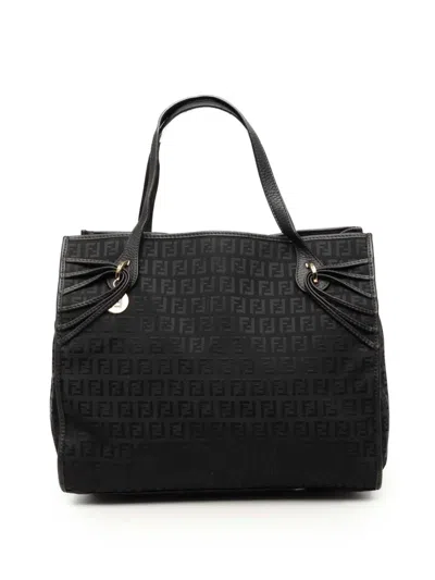 Pre-owned Fendi 2000-2010 Zucchino Canvas Tote Bag In Black