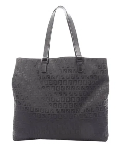 Pre-owned Fendi 2000-2010 Zucchino Canvas Tote Bag In Black