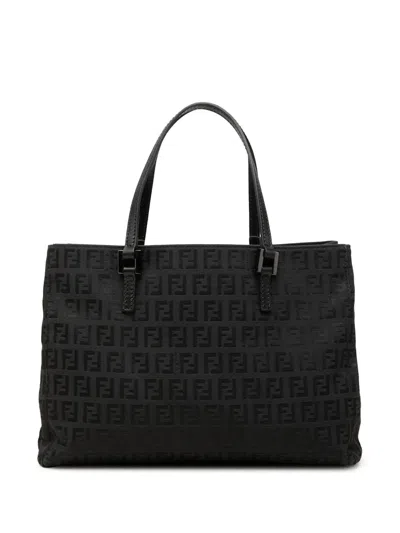 Pre-owned Fendi 2000-2010 Zucchino Canvas Tote Bag In Black