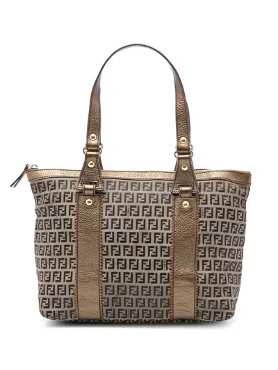 Pre-owned Fendi 2000-2010 Zucchino Canvas Tote Bag In Brown