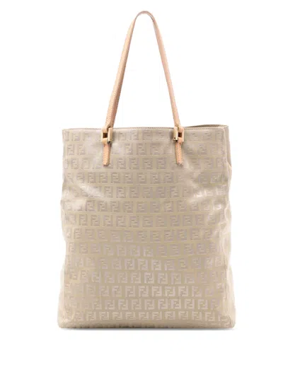 Pre-owned Fendi 2000-2010 Zucchino Canvas Tote Bag In Brown