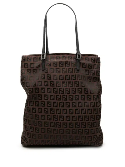 Pre-owned Fendi 2000-2010 Zucchino Canvas Tote Bag In Brown