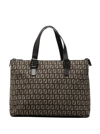 Pre-owned Fendi 2000-2010 Zucchino Canvas Tote Bag In Brown