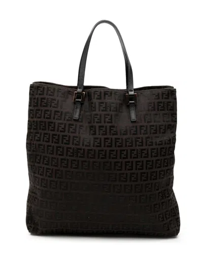 Pre-owned Fendi 2000-2010 Zucchino Canvas Tote Bag In Brown