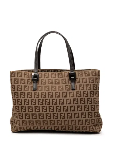 Pre-owned Fendi 2000-2010 Zucchino Canvas Tote Bag In Brown