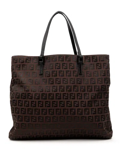 Pre-owned Fendi 2000-2010 Zucchino Canvas Tote Bag In Brown