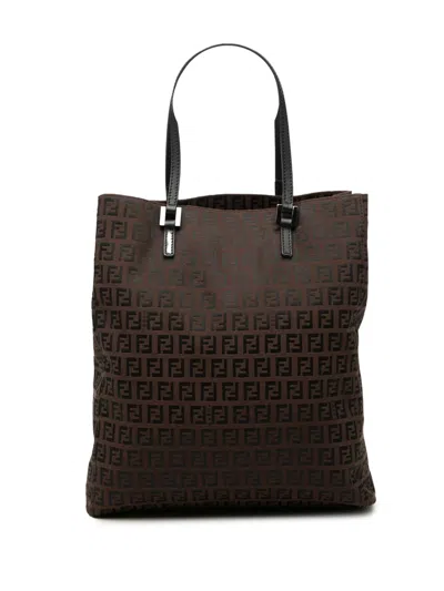 Pre-owned Fendi 2000-2010 Zucchino Canvas Tote Bag In Brown