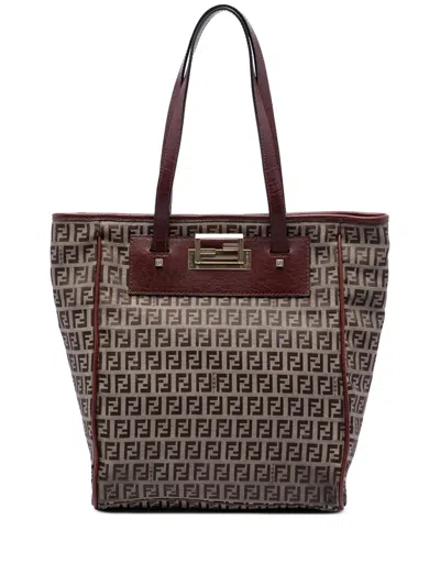 Pre-owned Fendi 2000-2010 Zucchino Canvas Tote Bag In Brown