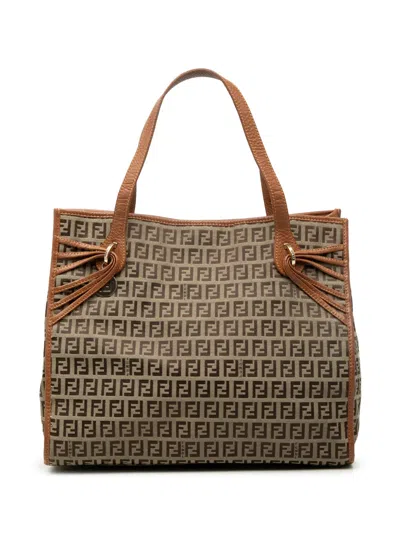 Pre-owned Fendi 2000-2010 Zucchino Canvas Tote Bag In Brown