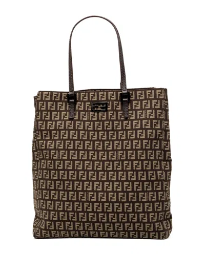Pre-owned Fendi 2000-2010 Zucchino Canvas Tote Bag In Brown