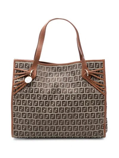 Pre-owned Fendi 2000-2010 Zucchino Canvas Tote Bag In Brown