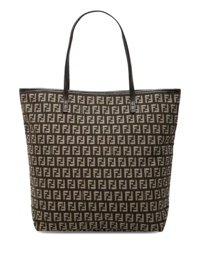 Pre-owned Fendi 2000-2010 Zucchino Canvas Tote Bag In Brown