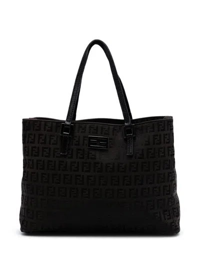 Pre-owned Fendi 2000-2010 Zucchino Canvas Tote Bag In Brown