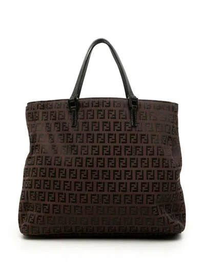 Pre-owned Fendi 2000-2010 Zucchino Canvas Tote Bag In Brown