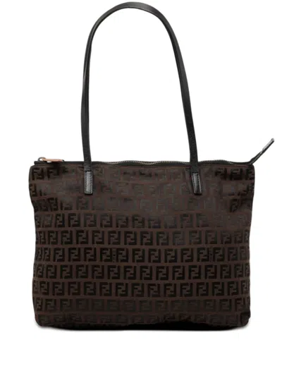Pre-owned Fendi 2000-2010 Zucchino Canvas Tote Bag In Brown