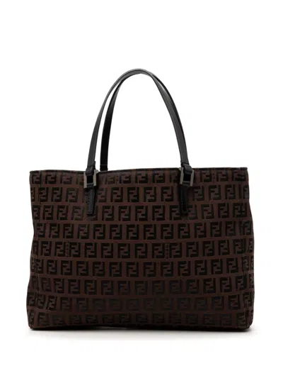 Pre-owned Fendi 2000-2010 Zucchino Canvas Tote Bag In Brown