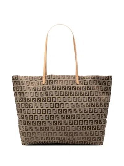 Pre-owned Fendi 2000-2010 Zucchino Canvas Tote Bag In Brown