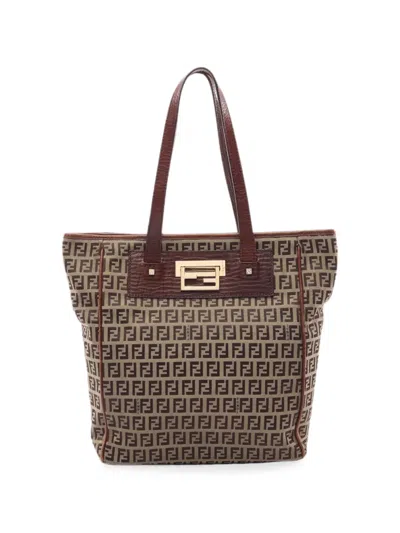 Pre-owned Fendi 2000-2010 Zucchino Canvas Tote Bag In Brown
