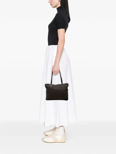 Pre-owned Fendi 2000-2010 Zucchino Canvas Tote Bag In Brown