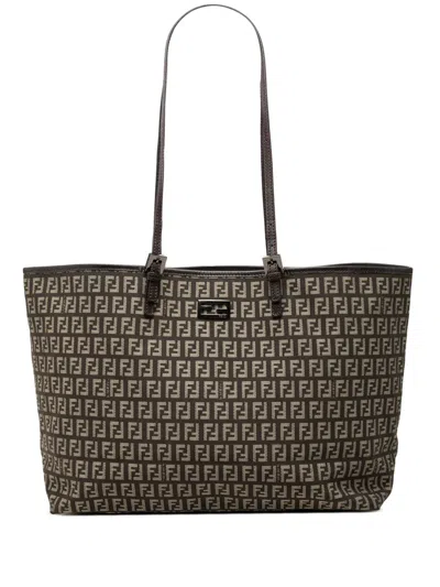 Pre-owned Fendi 2000-2010 Zucchino Canvas Tote Bag In Brown