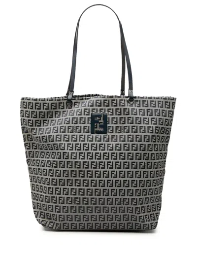 Pre-owned Fendi 2000-2010 Zucchino Canvas Tote Bag In Gray