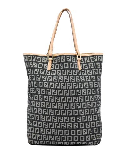 Pre-owned Fendi 2000-2010 Zucchino Canvas Tote Bag In Grey