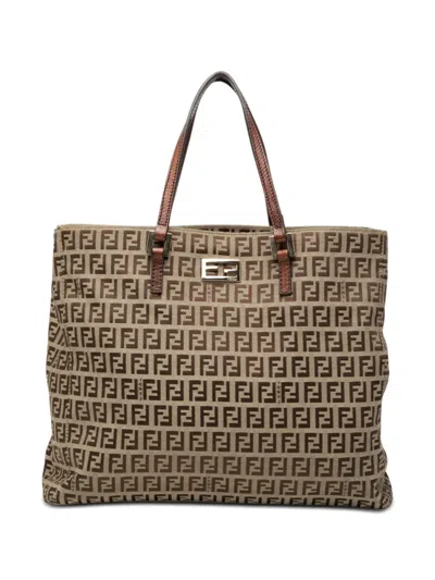 Pre-owned Fendi 2000-2010 Zucchino Canvas Tote Bag In Neutral