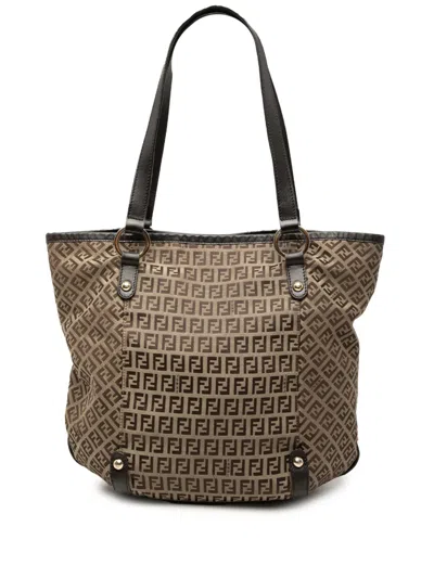 Pre-owned Fendi 2000-2010 Zucchino Canvas Tote Bag In Neutral