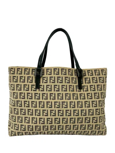 Pre-owned Fendi 2000-2010 Zucchino Canvas Tote Bag In Neutral