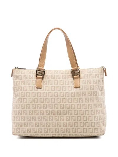 Pre-owned Fendi 2000-2010 Zucchino Canvas Tote Bag In Neutral