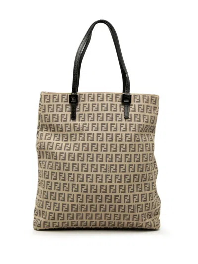 Pre-owned Fendi 2000-2010 Zucchino Canvas Tote Bag In Neutrals