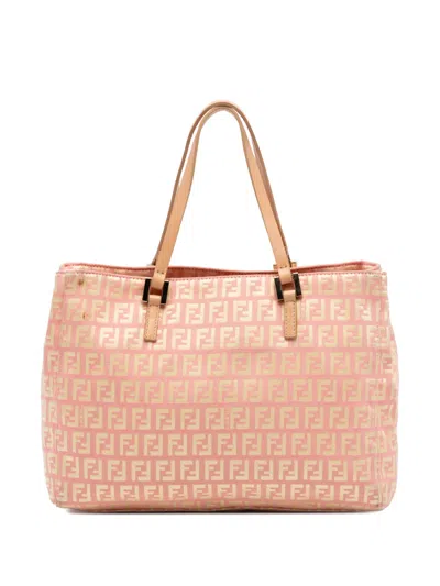 Pre-owned Fendi 2000-2010 Zucchino Canvas Tote Bag In Pink
