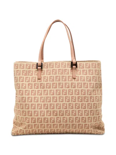 Pre-owned Fendi 2000-2010 Zucchino Canvas Tote Bag In Pink