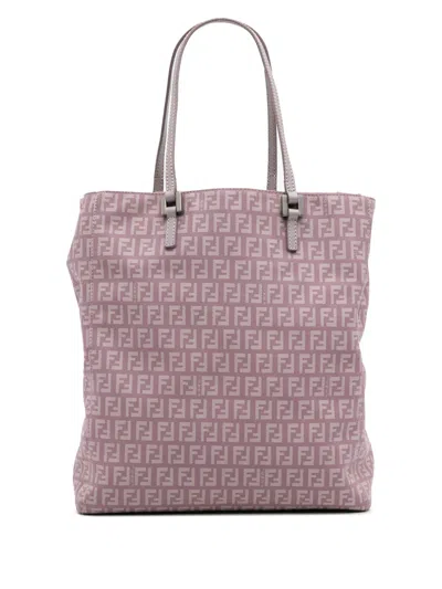 Pre-owned Fendi 2000-2010 Zucchino Canvas Tote Bag In Purple