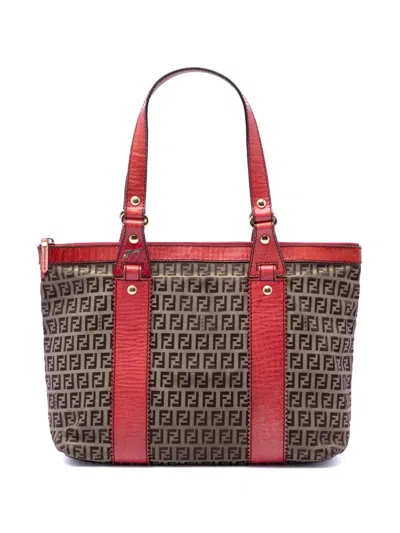 Pre-owned Fendi 2000-2010 Zucchino Canvas Tote Bag In Red