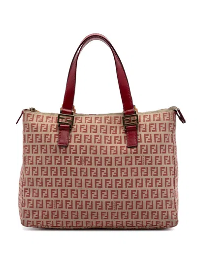 Pre-owned Fendi 2000-2010 Zucchino Canvas Tote Bag In Red