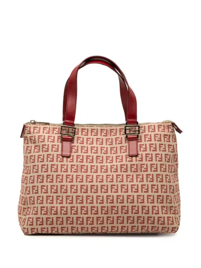 Pre-owned Fendi 2000-2010 Zucchino Canvas Tote Bag In Red