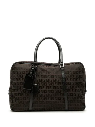 Pre-owned Fendi 2000-2010 Zucchino Canvas Travel Bag In Brown
