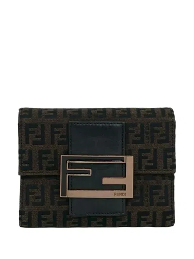 Pre-owned Fendi 2000-2010 Zucchino Canvas Trifold Wallet Small Wallets In Brown