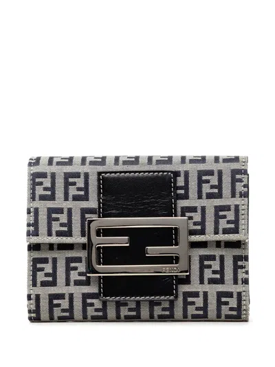 Pre-owned Fendi 2000-2010 Zucchino Canvas Trifold Wallet Small Wallets In Grey